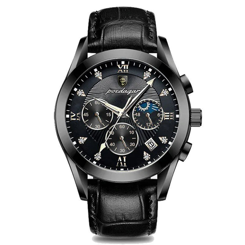 Top Brand Men Watch POEDAGAR Fashion Business Watch Automatic Date Luminous Pointer Leather Wristband Waterproof  Clock