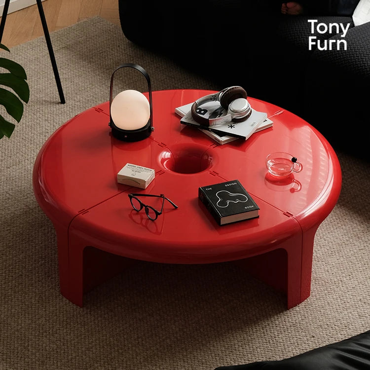 Sculpted High-Gloss ABS Coffee Table With Hidden Storage Compartment — Red | KIMLUD