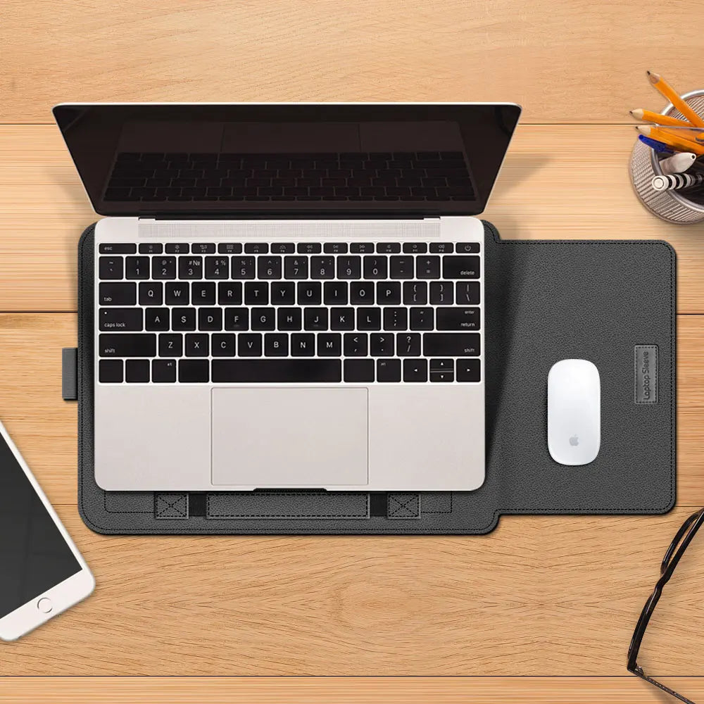 PU Leather Stand Cover MacBook Pro 16 Case — Dark Green | KIMLUD