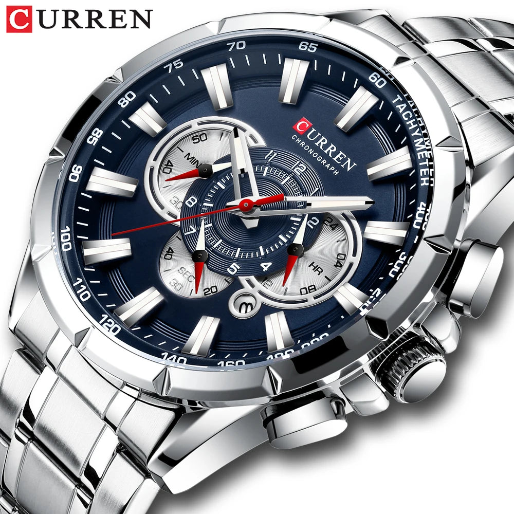 Stainless Steel Chronograph Watch — Silver | KIMLUD