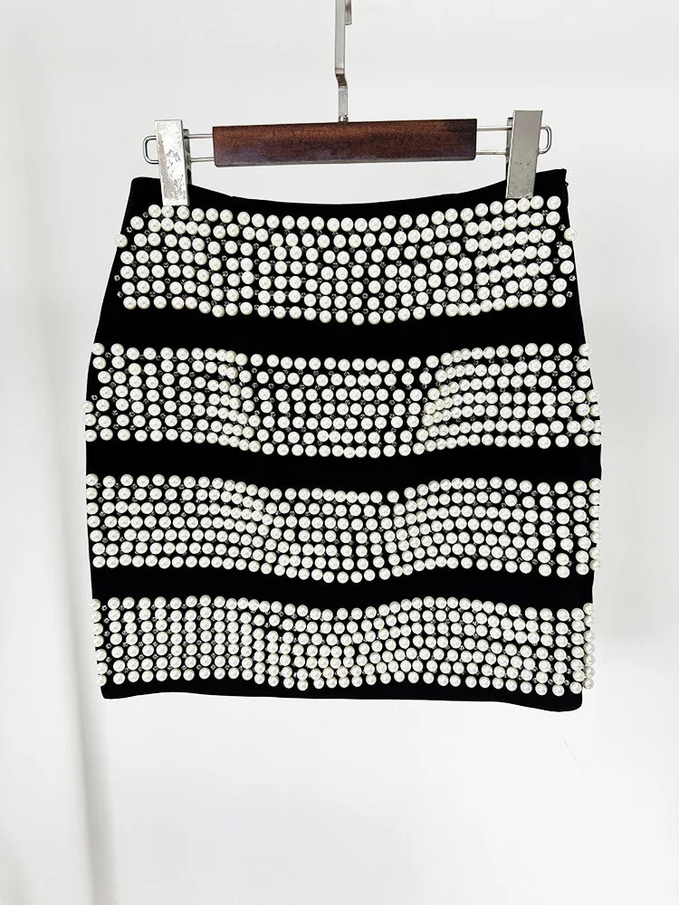 Beaded Blazer Striped Matching Sets — Black | KIMLUD
