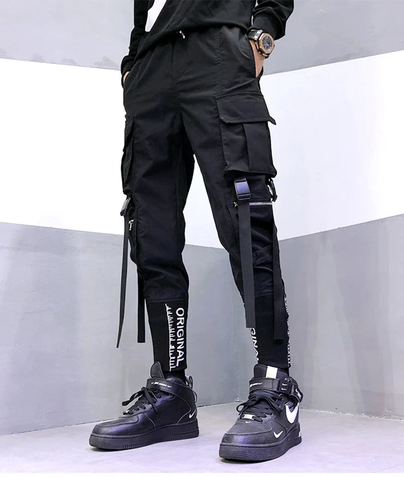 Harajuku Cargo Pants Techwear Joggers Multi Pocket Urban Streetwear Elements — Black | KIMLUD