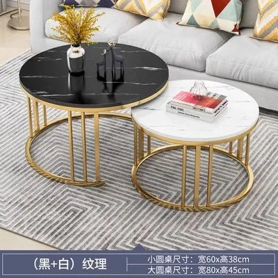 Black Marble Nesting Coffee Table Set Nordic Style — Gold | KIMLUD