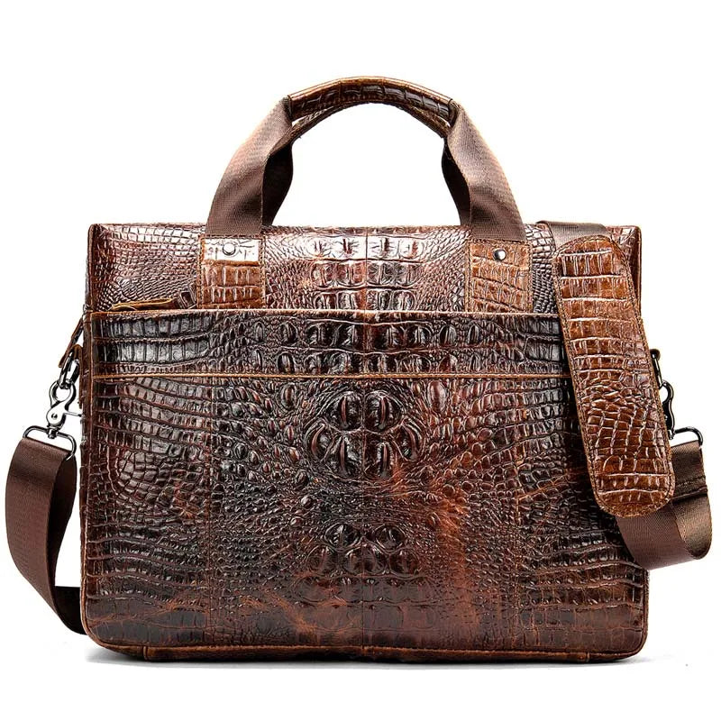 WESTAL Men Briefcase Men's Bag Genuine Leather Office Bags for Men Laptop Bag Leather Briefcase Men Croco Design Computer Bags