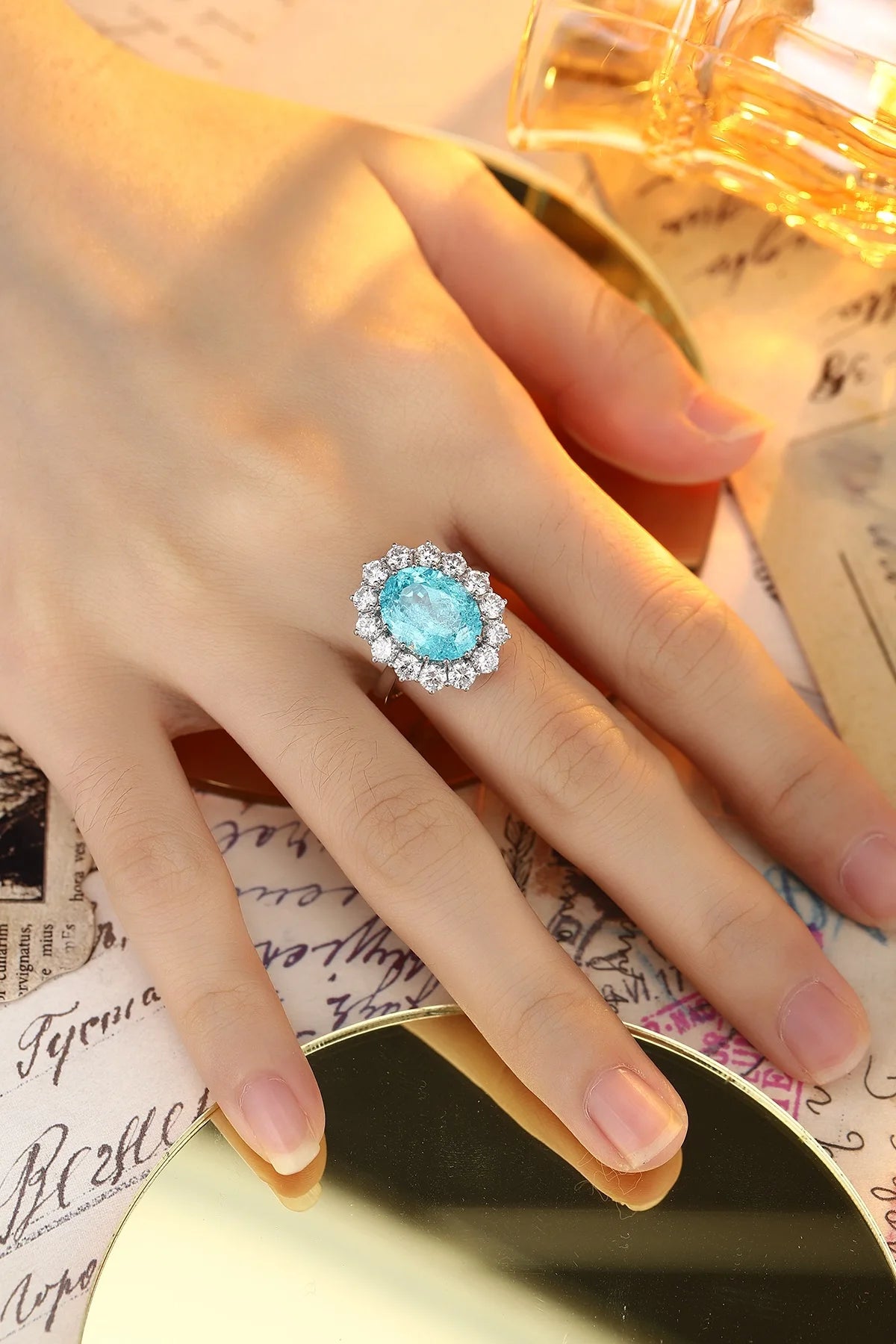 Platinum Plated Ring With Oval Lab-Grown Diamond Halo — Platinum | KIMLUD