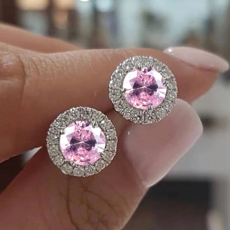 Crystal Stud Earrings Round — Purple Blue Green | KIMLUD