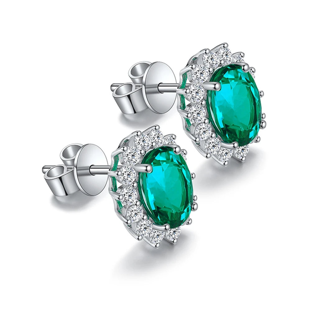 Lab Grown Emerald Stud Earrings 2.2 Carat 925 Silver — Green | KIMLUD