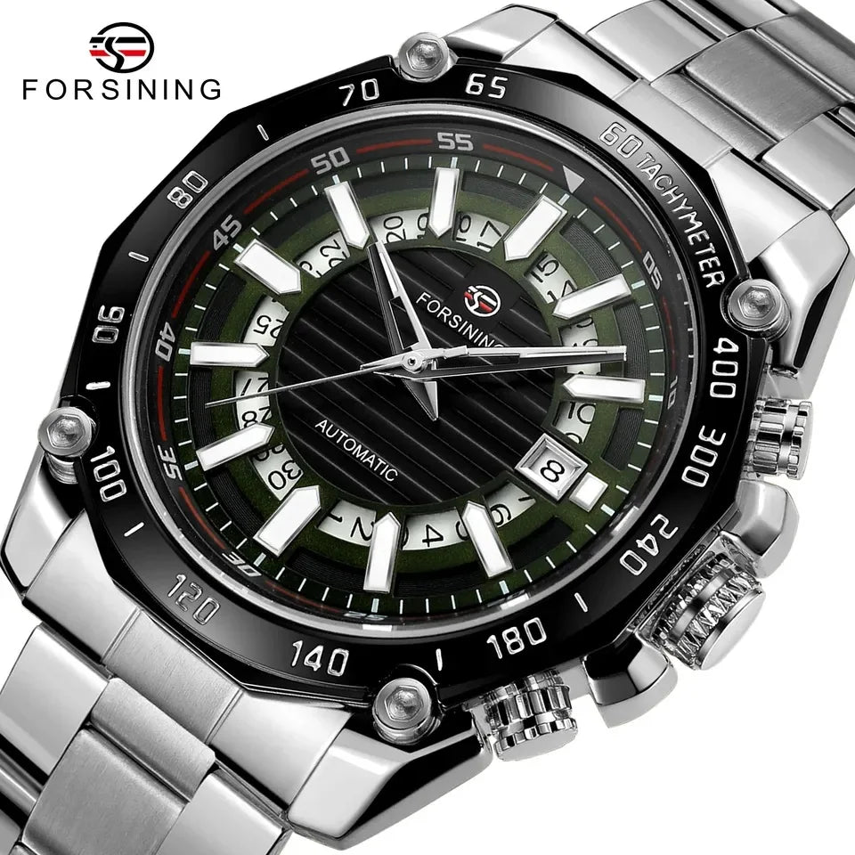 FORSINING New Automatic Mechanical Watch for Men Stainless Steel Waterproof Skeleton Watches Business Luxury Gold Wristwatches