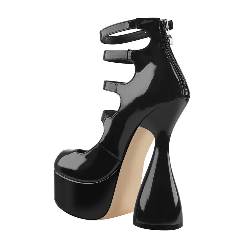 KIMLUD, Onlymaker Platform High Heels Strange Style Heels Buckle Decoration Patent Leather Ankle Strap  Spring Autumn Fashion Sandals, KIMLUD Womens Clothes