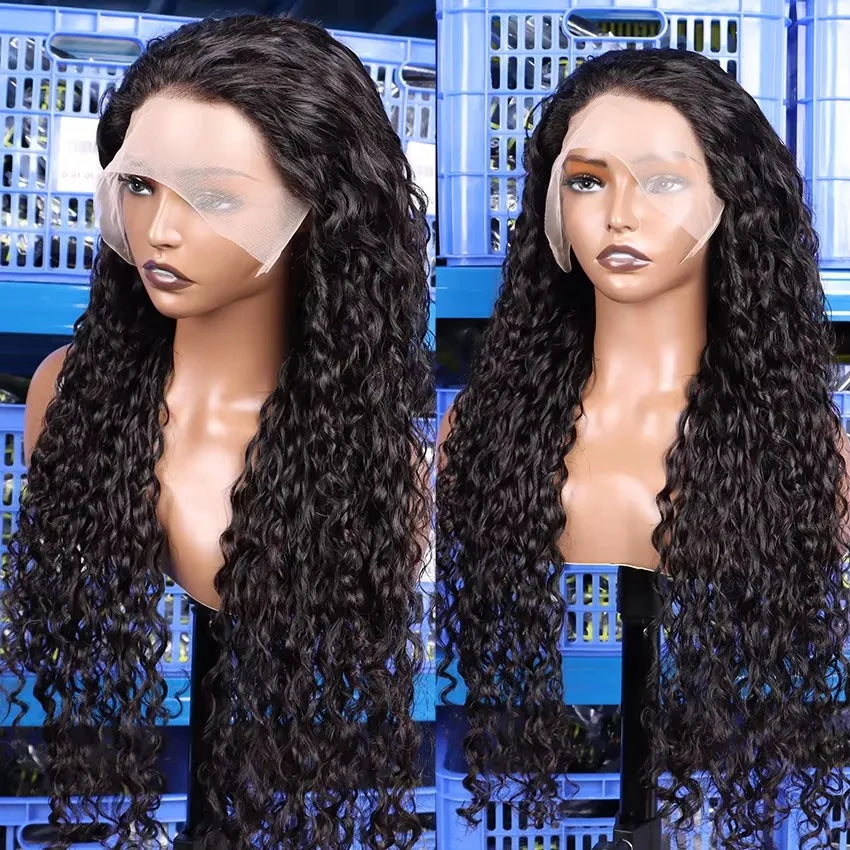 Wholesale 13x4 Deep Wave Lace Front Wigs Human Hair 200% Density Curly Frontal Wigs for Black Women Natural Color 30 Inch