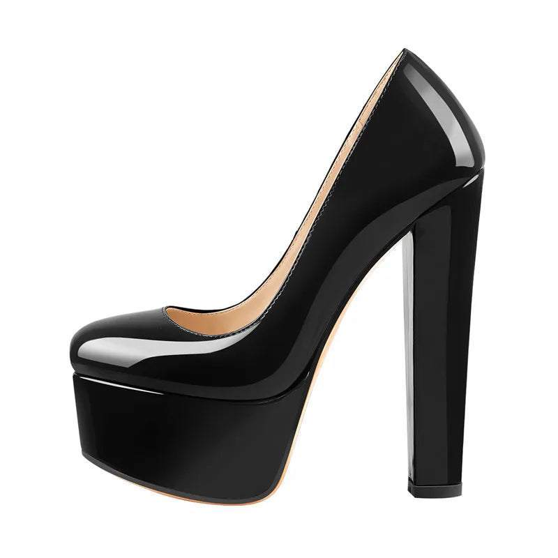 Pumps – Platform Round Toe High Heels Slip-On – PU | KIMLUD