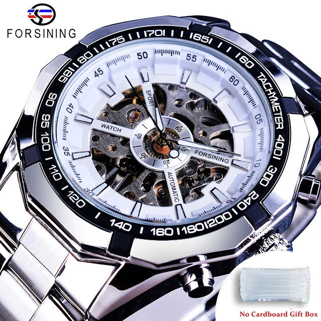 Forsining 2025 Stainless Steel Waterproof Mens Skeleton Watches Top Brand Luxury Transparent Mechanical Sport Male Wrist Watches