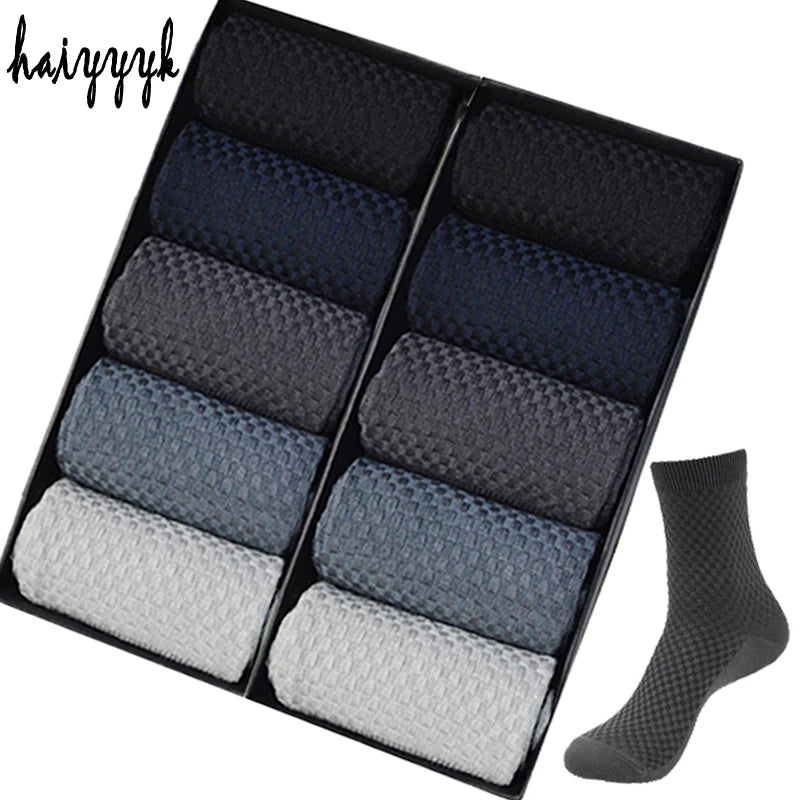 Bamboo Fiber Men's Socks Compression Long Crew — Black | KIMLUD