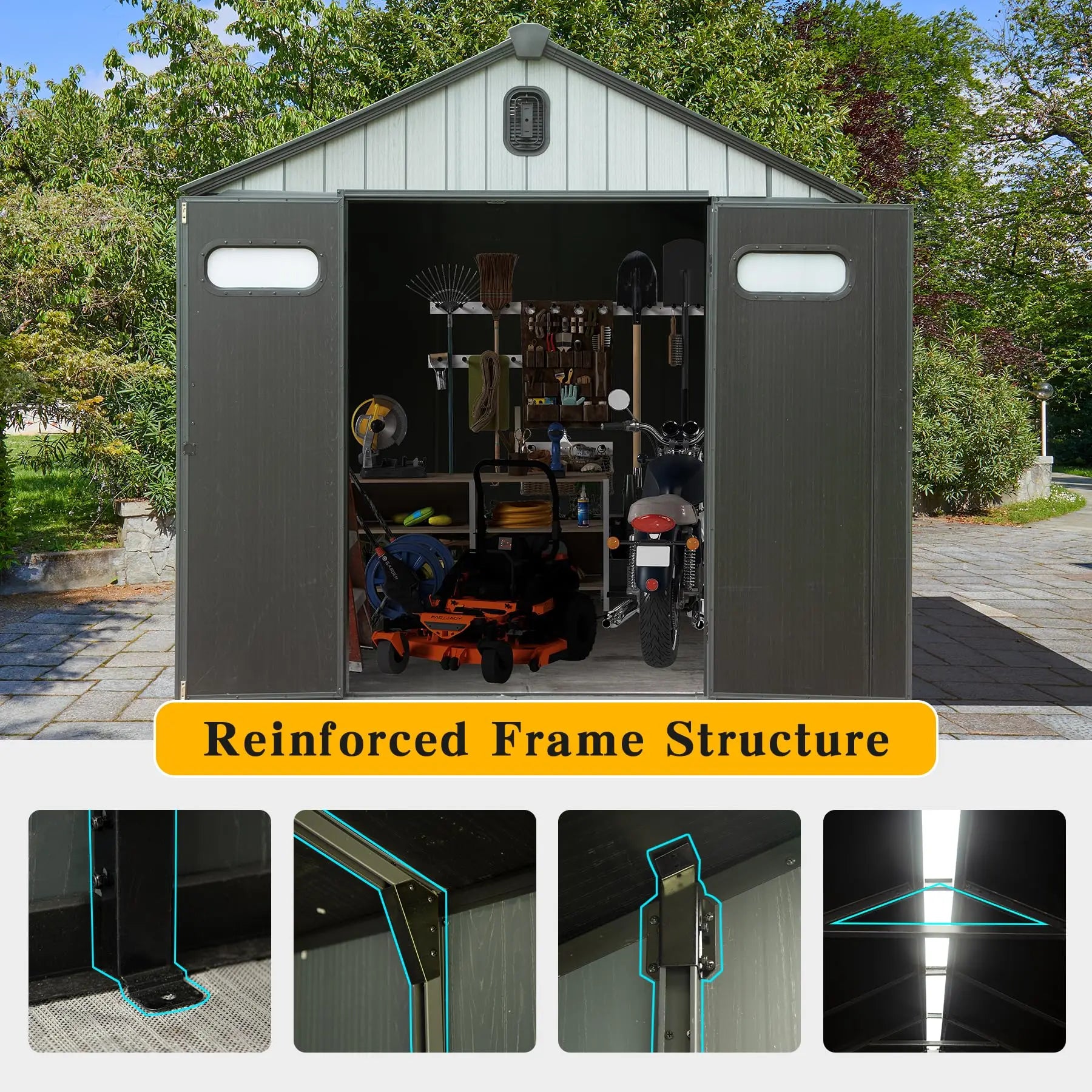 Resin Outdoor Storage Shed Waterproof Lockable Door — Gray | KIMLUD