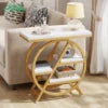 Solid Wood And Metal Console Table Two-Tier With Gold Arches — White | KIMLUD
