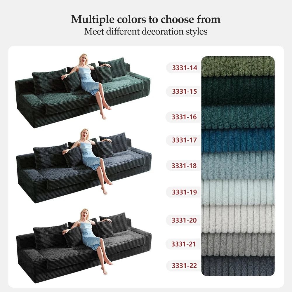 High-Density Sponge Fabric Tufted Modern Villa Sofa Bed Set Square Reclining Extendable Upholstered Comfortable Furniture