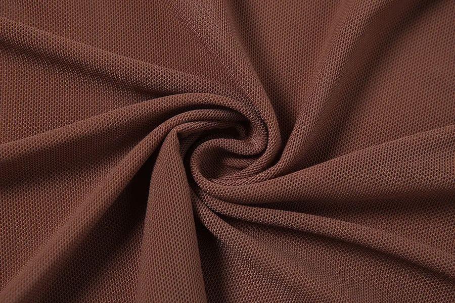 Ribbon-Wrapped Dress Draped See-Through Mesh Bandage Short High-Waist — Brown | KIMLUD