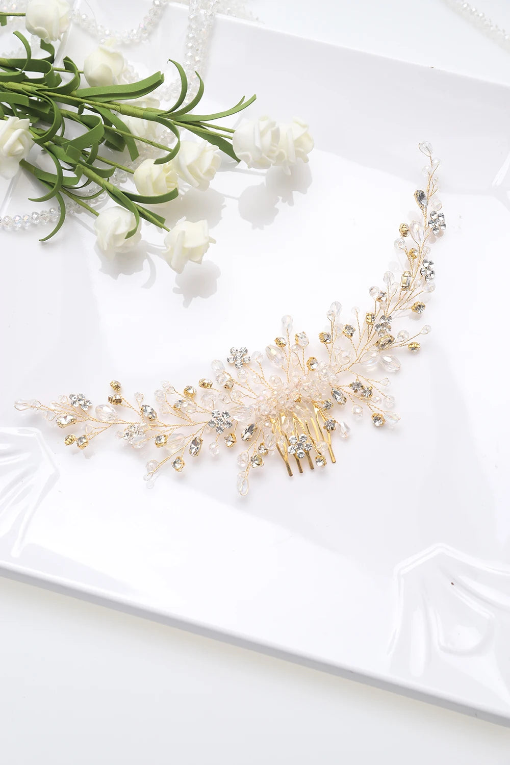 KIMLUD, Vintage Rose gold Silver Wedding Accessories bridal headwear Shiny Crystal Hair comb Elegant banquet for women, KIMLUD Womens Clothes