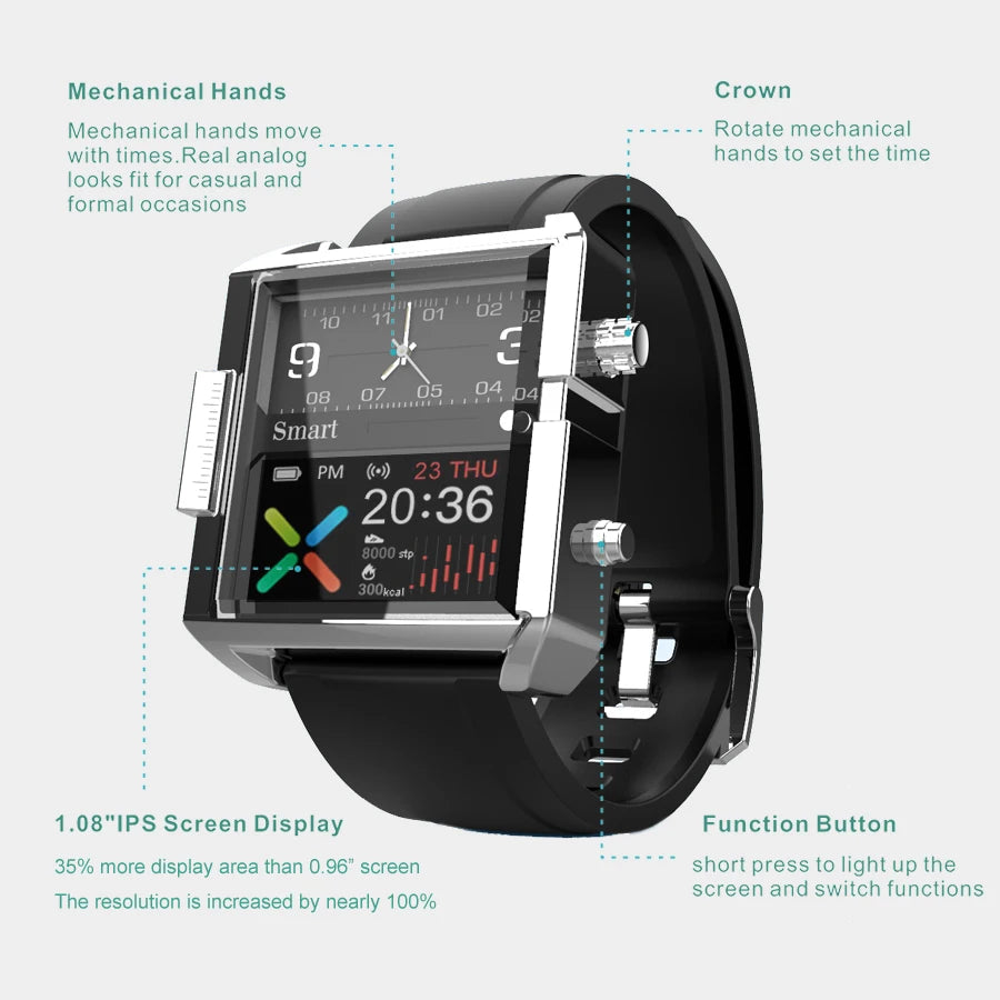 T9 Hybrid Smartwatch Heart Rate Blood Pressure Monitor  Waterproof IPS Stylish Smart Watch Seiko Movement For IOS Android
