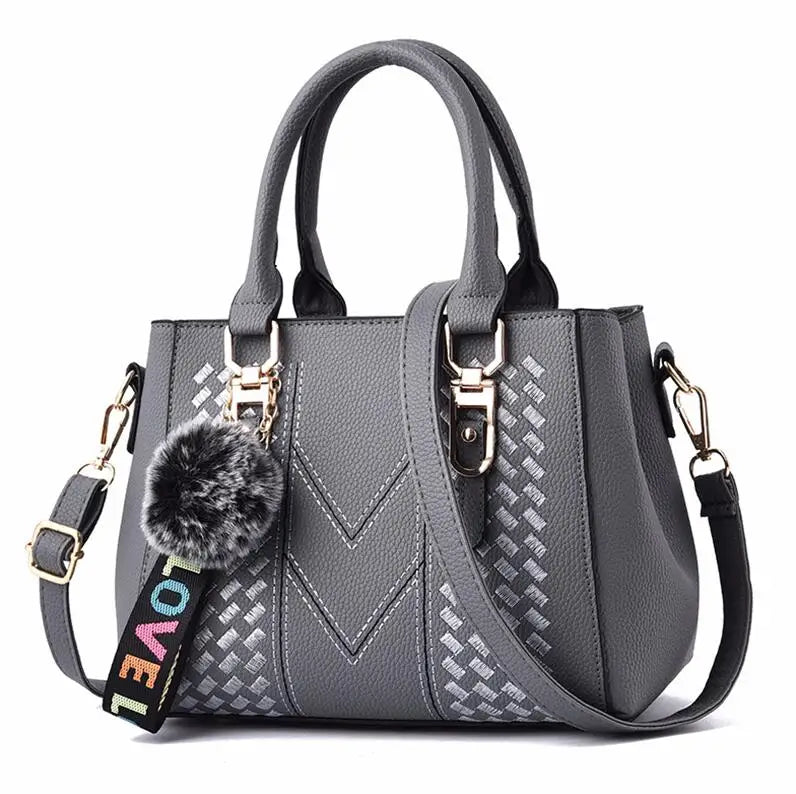 PU Leather Messenger Bag Embroidered Chevron — Taupe | KIMLUD