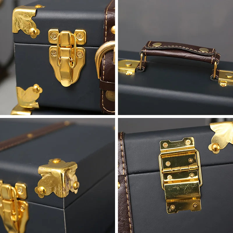 Luxurious Vintage Trunk Suitcases Leather — Brown | KIMLUD