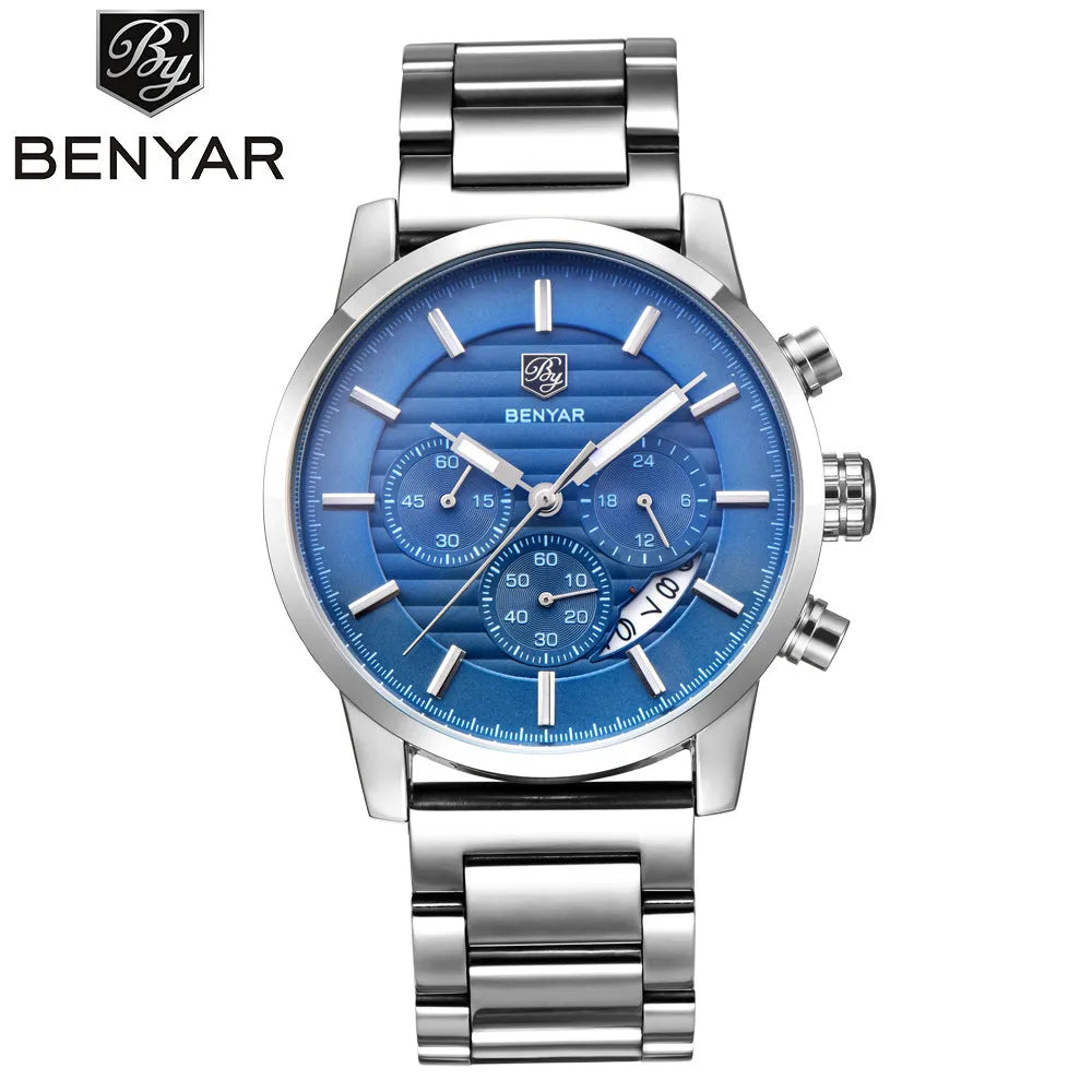 2021 BENYAR 5104 Top New New Men Quartz Watch Luxury Gift Stainless Strap Chronograph Watch Waterproof Relogio Masculino