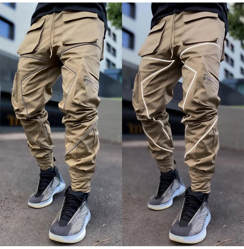 Reflective Cargo Pants Multi-Pocket — Black | KIMLUD