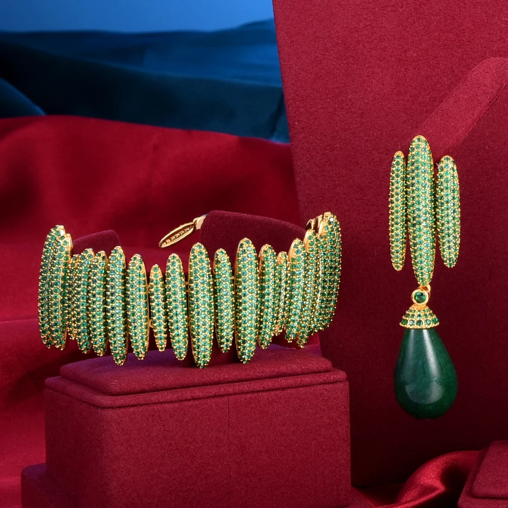 missvikki Exclusive Princess Emeralds Luxury Big Green Drop Necklace Earring Bracelet Ring Party Jewelry Set for Women Lady