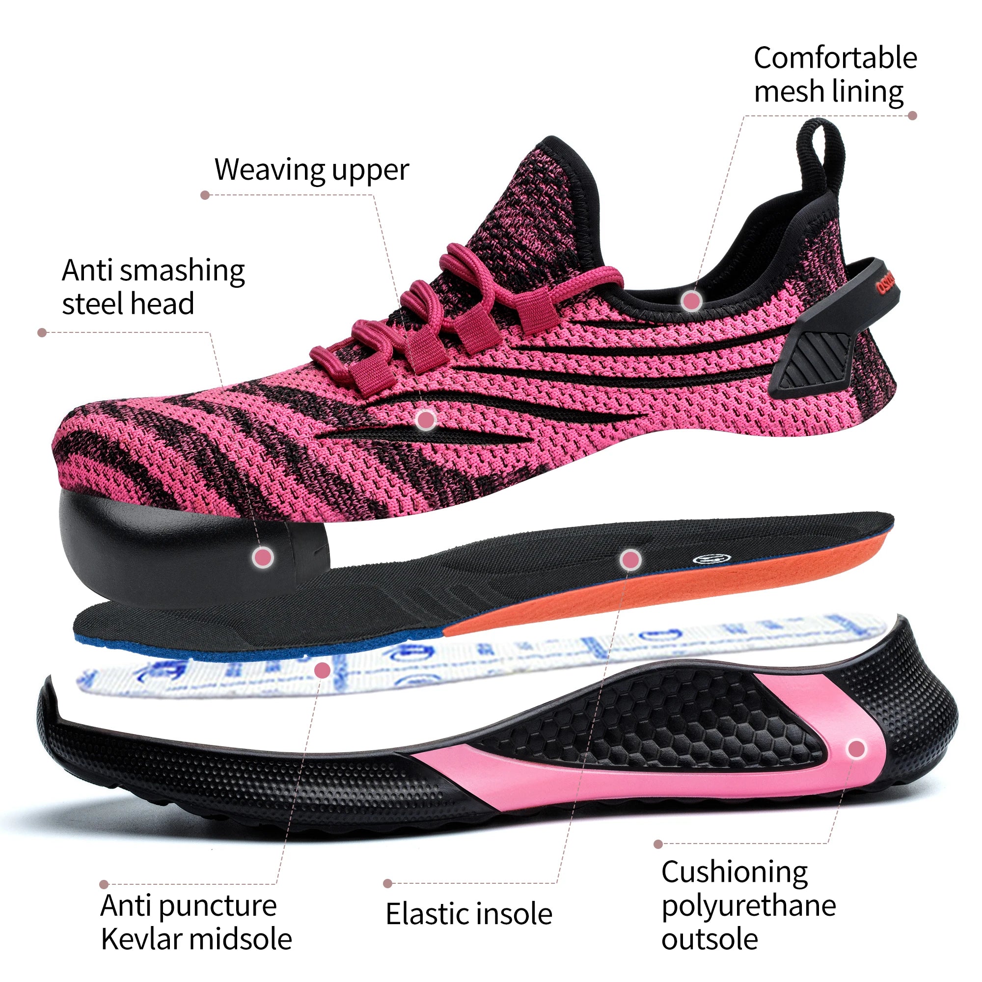 Lady Low Steel Toe Cap Cut Waterproof Winter Anti-Slip Industrial Work Safety Boots Unisex Pink Rubberized