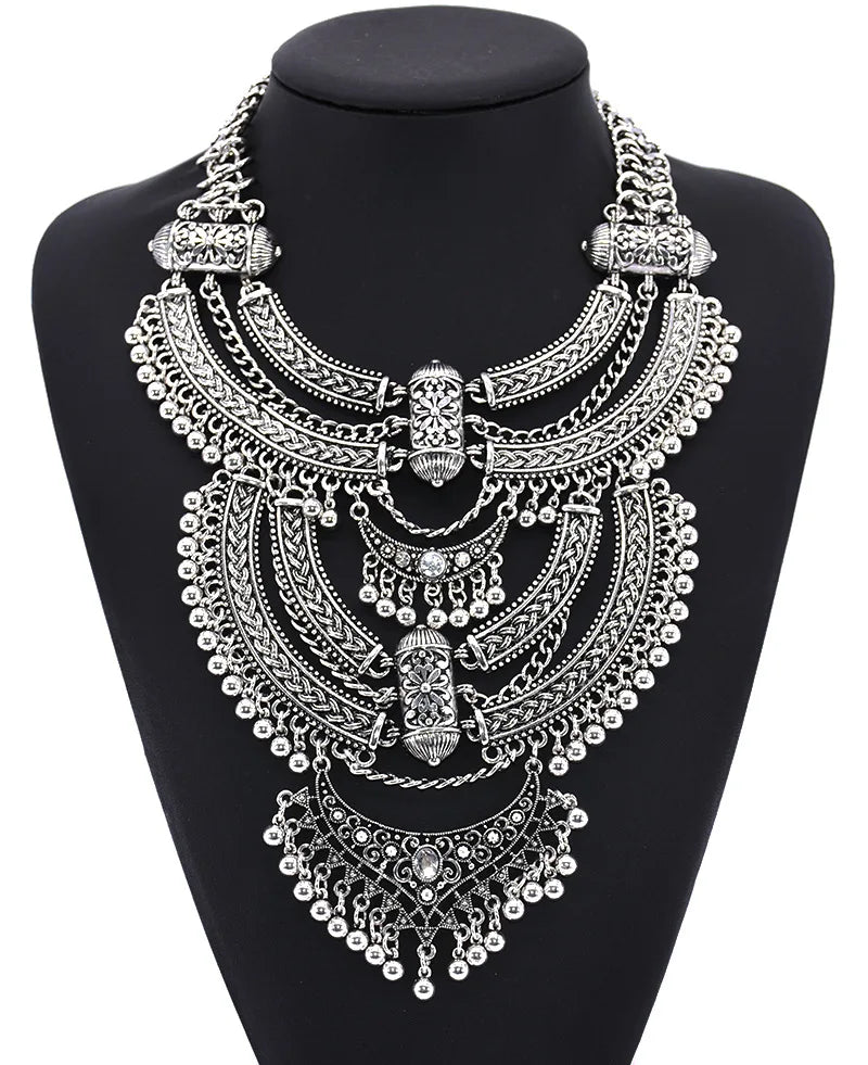 Choker Necklace – Multilayer Coin Collar – Rhinestone Tin Alloy | KIMLUD