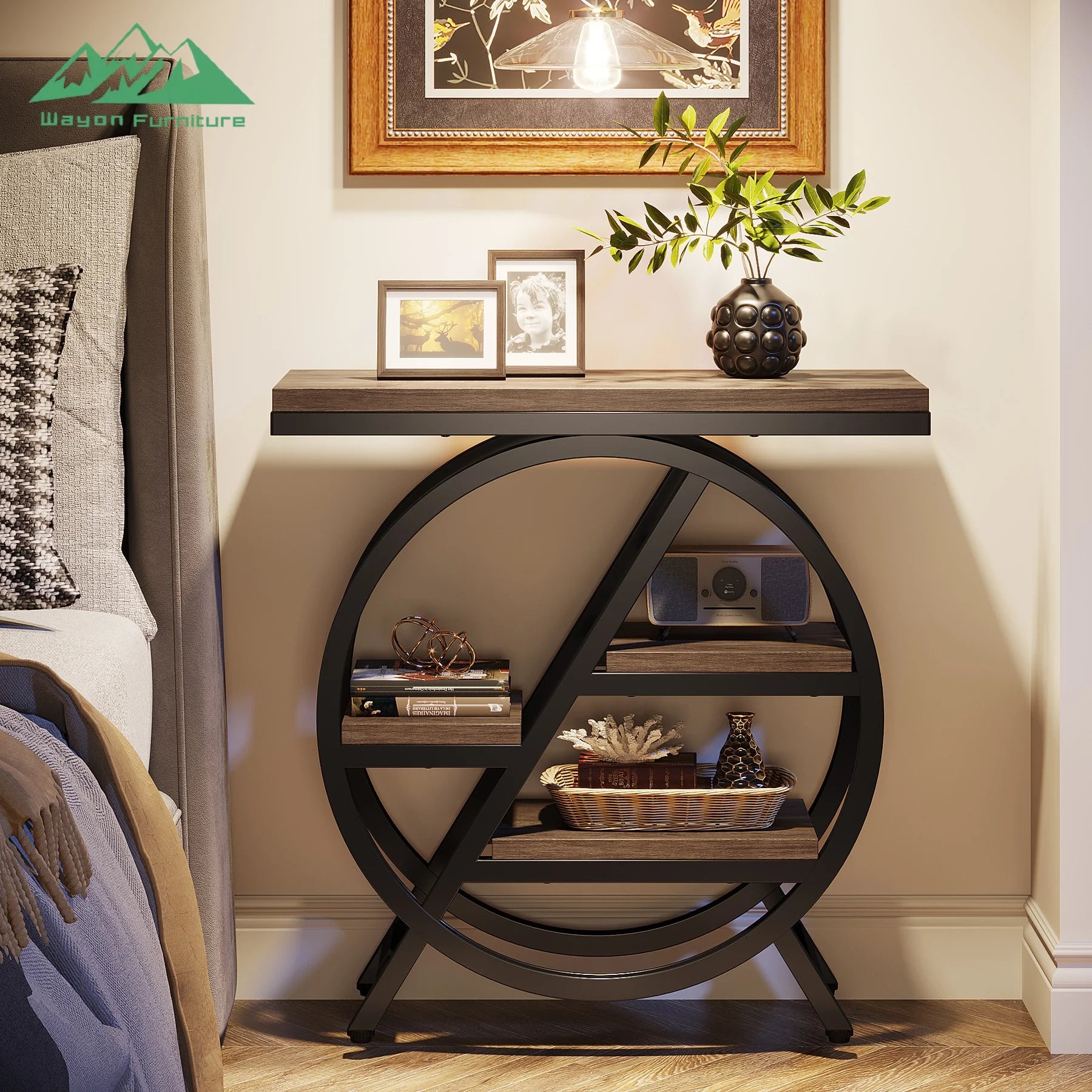 Solid Wood And Metal Console Table Two-Tier With Gold Arches — White | KIMLUD