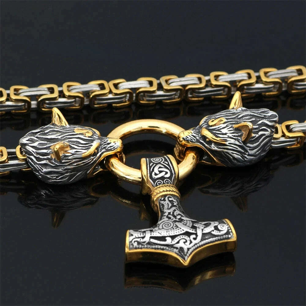 Nordic Celtic Wolf Men's Necklace Viking Wolf Head Stainless Steel Pendant scandinavian Rune Accessories norse Amulet Jewelry