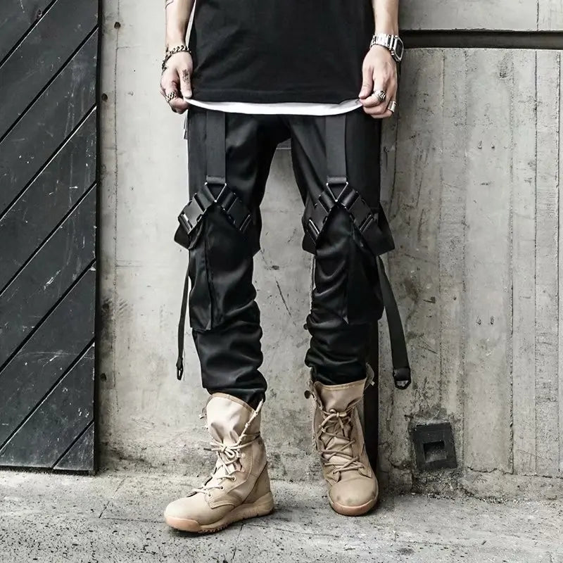 Harajuku Cargo Pants Techwear Joggers Multi Pocket Urban Streetwear Elements — Black | KIMLUD