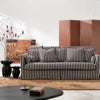 North European and American Style Rural Linen Striped Fabric Three Seater Sofa, Fully Disassembled and Washed Furniture