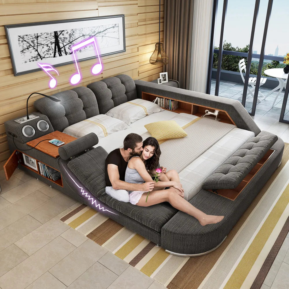 Foshan New environmentally friendly massage multifunctional tatami fabric bed, bed room furniture