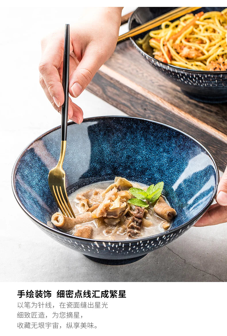 Ceramic Noodle Bowls Large Set — Cobalt Blue | KIMLUD