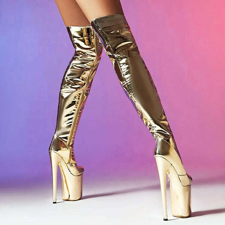 KIMLUD, Super High Women Patent Thigh High Platform Shoes Ladies Over Knee Boots Stiletto Night Club Pole Dancer Long Booties, KIMLUD Womens Clothes