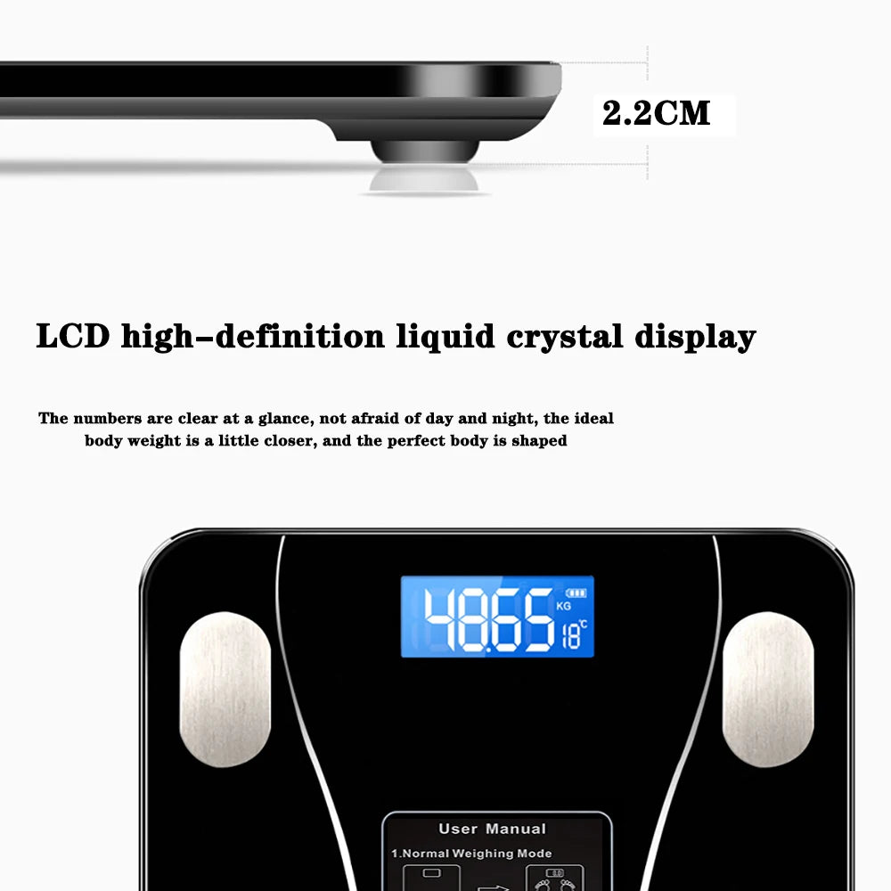 Smart Digital Bathroom Scale Body Fat With App Bluetooth — Black | KIMLUD