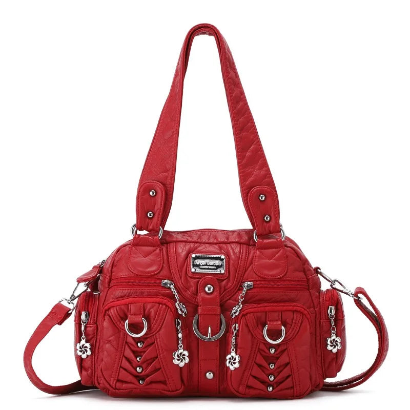 PU Satchel Top-Handle Dumpling Bag — Black | KIMLUD
