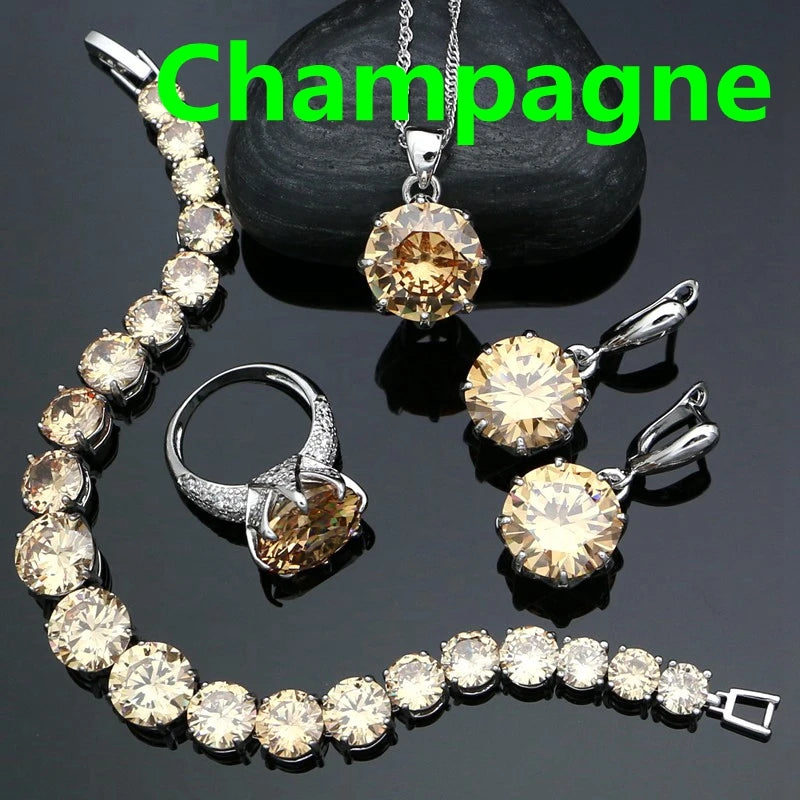 Sterling Silver Bridal Jewelry Set Cubic Zirconia — Canary Yellow | KIMLUD