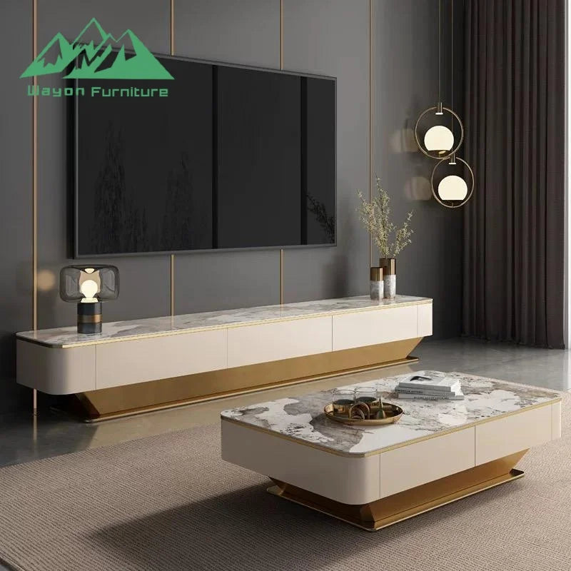 Wooden TV Stand & Coffee Table With Panel Feature — Custom Color | KIMLUD