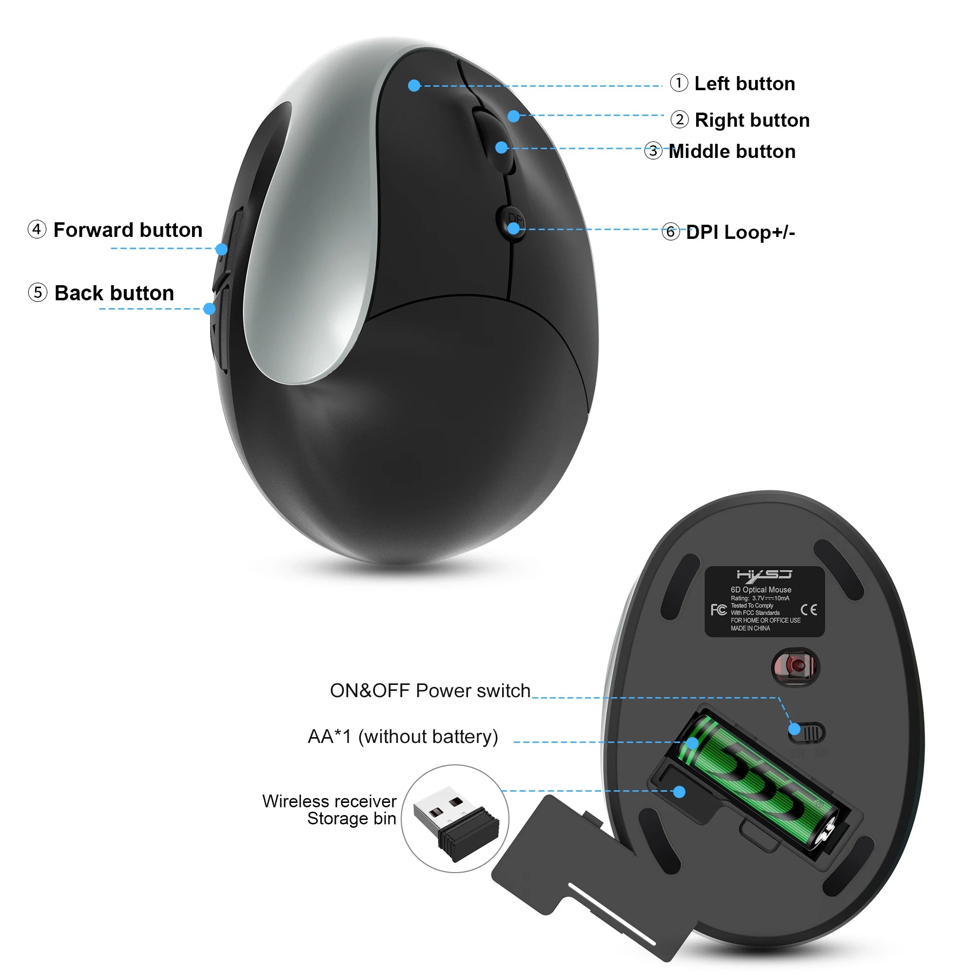 HXSJ X10 2.4G Wireless Ergonomic Lightweight 1600DPI Adjustable Optical Vertical Gaming Mouse for Office Laptop Hot Product