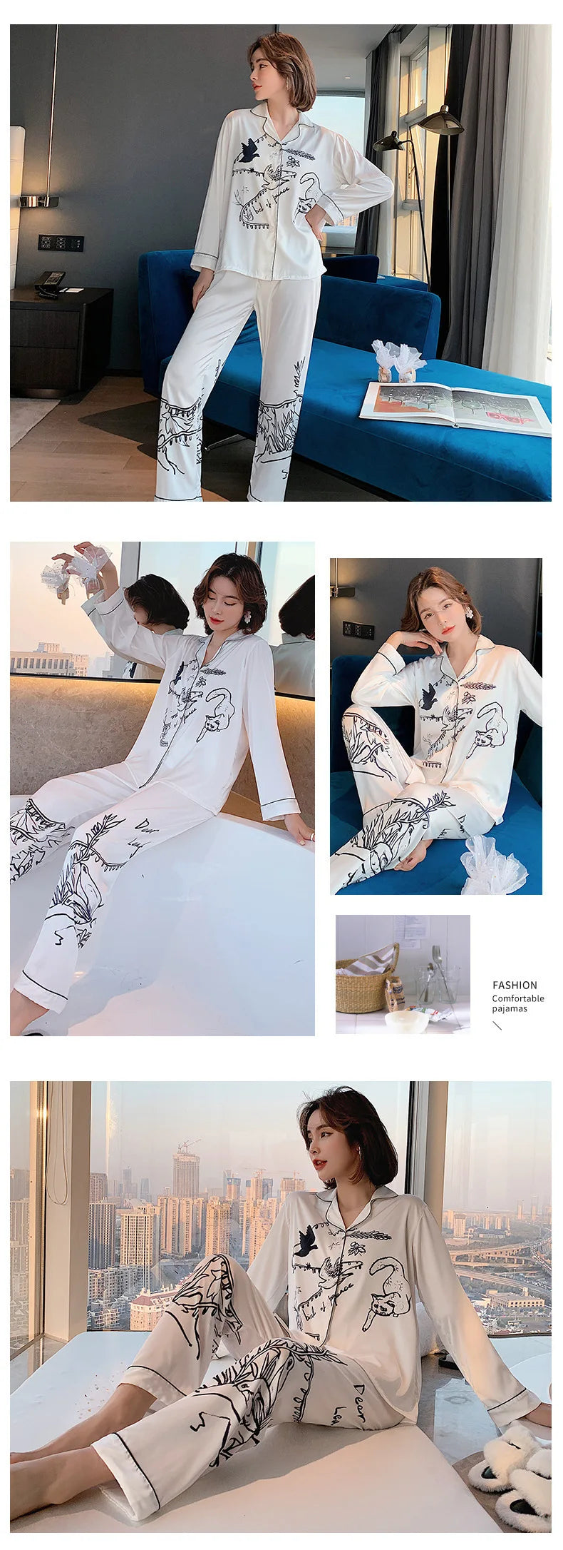 Pajamas Set – Luxury Animal Graffiti Print – Polyester Stretch | KIMLUD