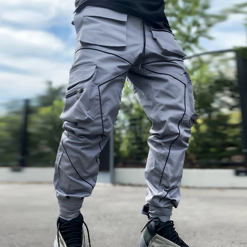 Reflective Cargo Pants Multi-Pocket — Black | KIMLUD