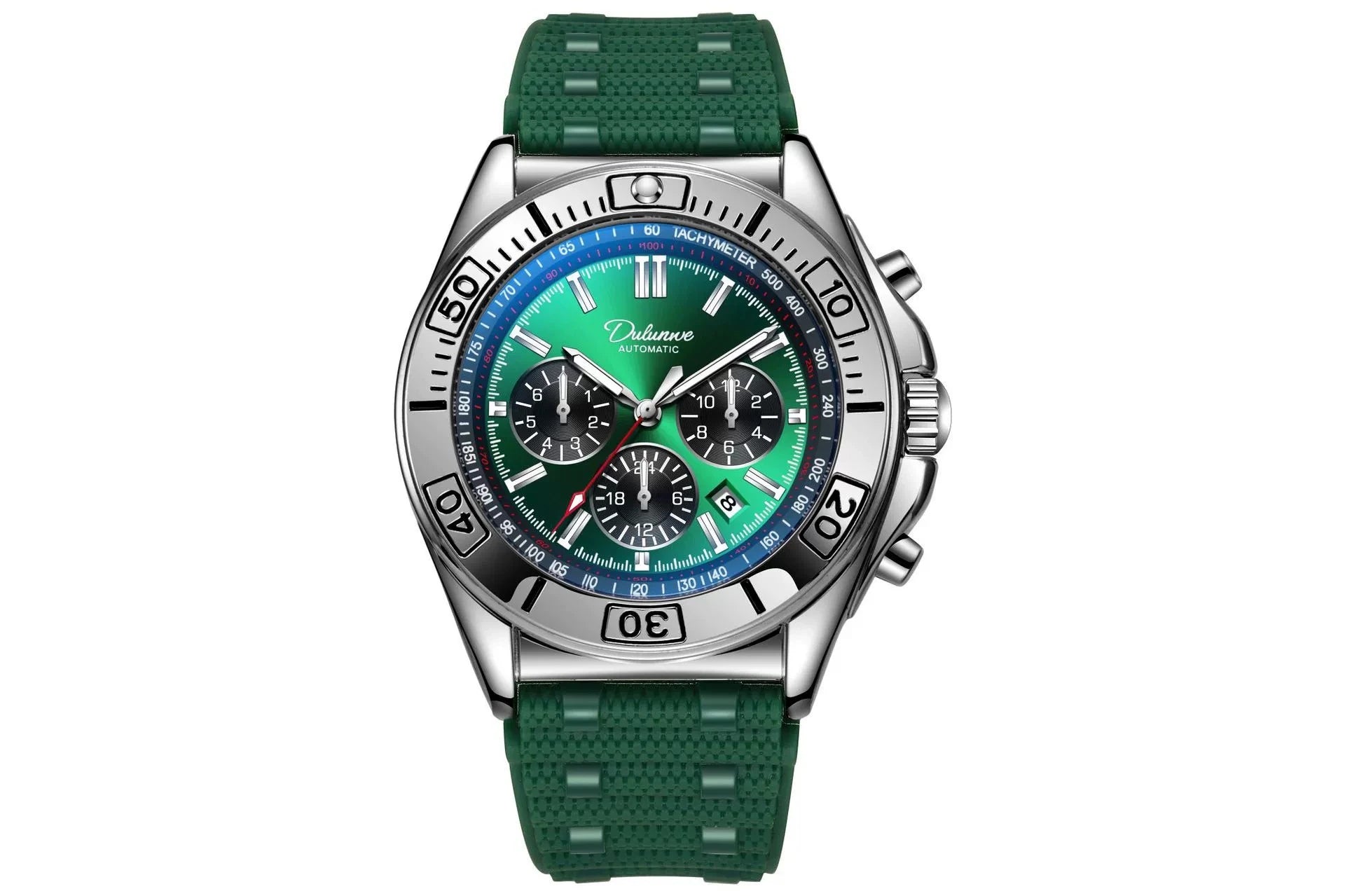 Sport Chronograph Watch With Subdials And Luminous Numerals — Green | KIMLUD