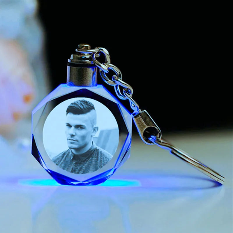 Personalized Customized Logo Pattern Crystal Key Chains Gift Decoration Laser Engraved Pictures with Colorful Light