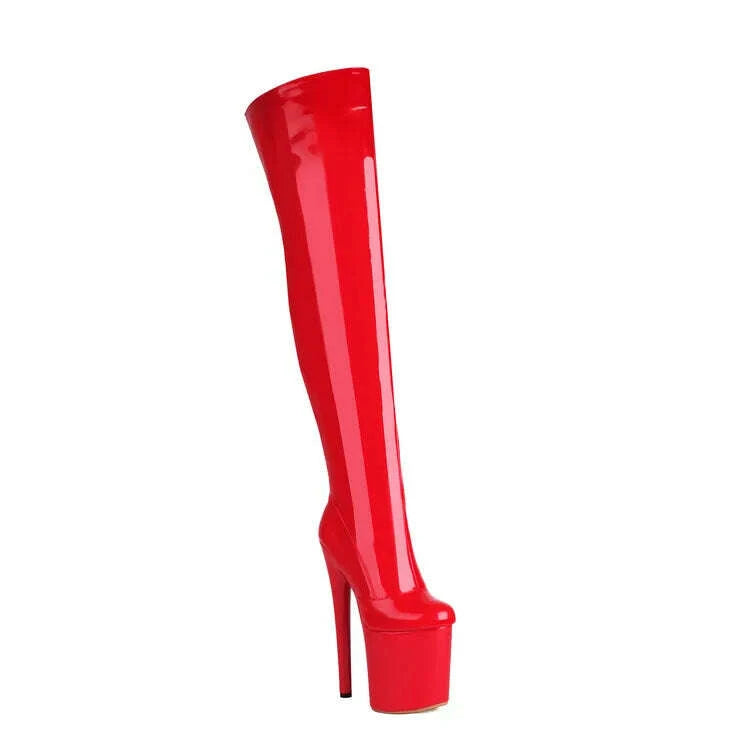 KIMLUD, Super High Women Patent Thigh High Platform Shoes Ladies Over Knee Boots Stiletto Night Club Pole Dancer Long Booties, KIMLUD Womens Clothes