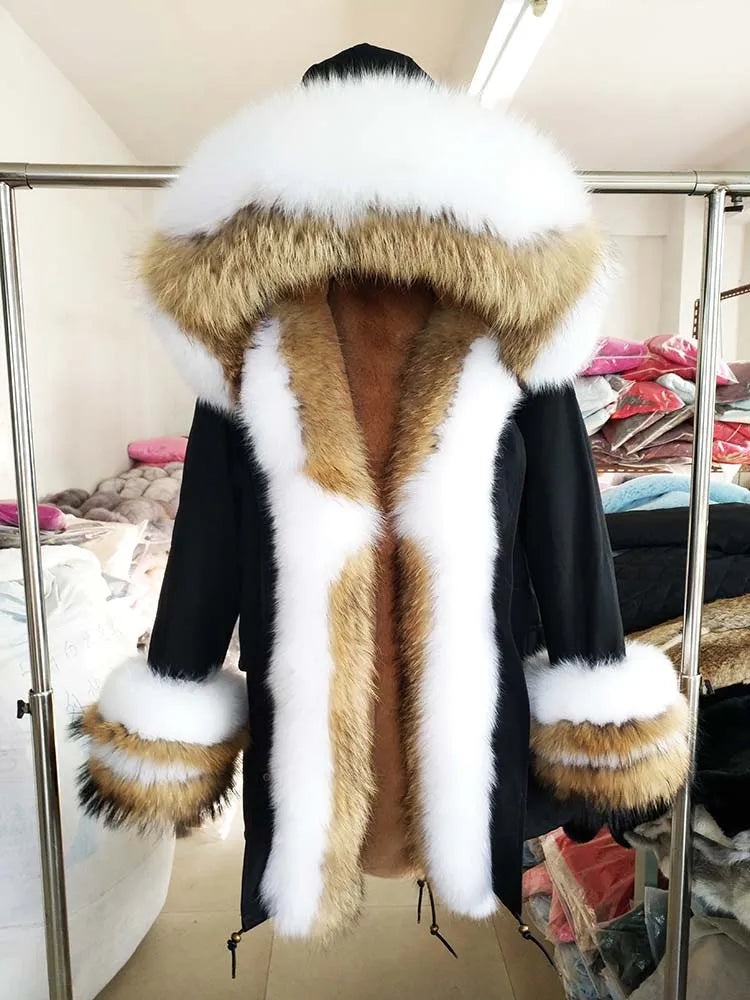 OFTBUY 2022 Long Parka Real Fur Coat Winter Jacket Women Natural Raccoon Fur Fox Fur Collar Hood Cuffs Thick Warm Outerwear New