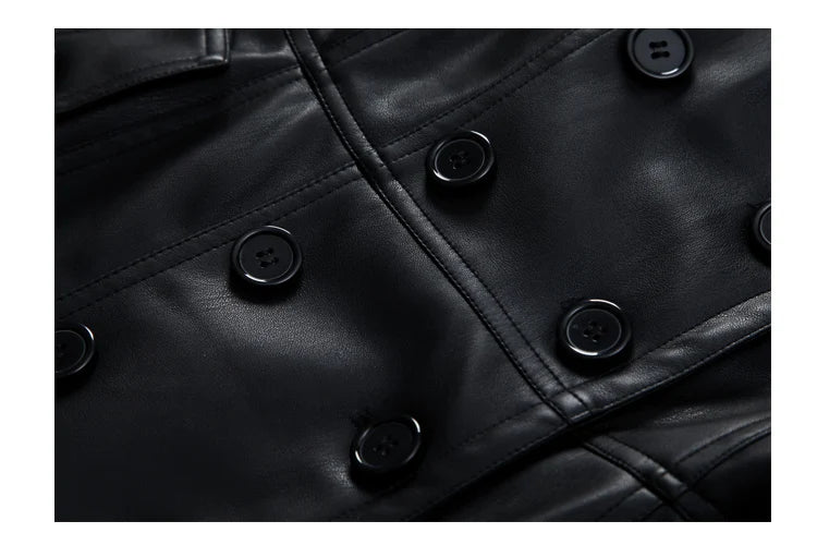 Coats & Jackets – Double Breasted – Faux Leather – Brown | KIMLUD