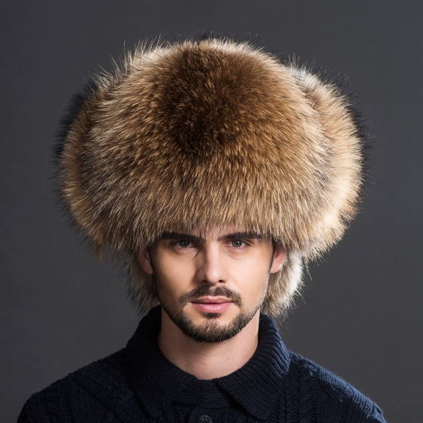 KIMLUD, Winter Middle-Aged and Elderly Raccoon Fur Leather Men Ushanka, KIMLUD Womens Clothes